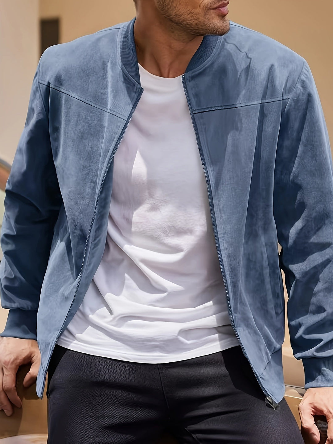 Dex | Klassische Wildleder-Zipperjacke für Herren mit Rundhalsausschnitt