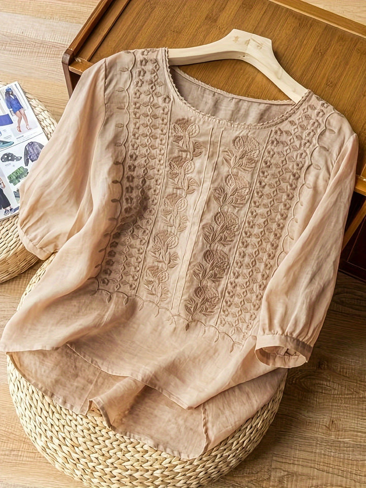 Josie | Frauen Bestickte Bluse für Damen mit Blumenmuster und Rundhalsausschnitt