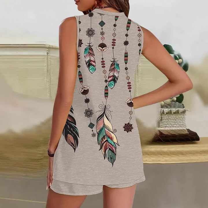 Vilma | Boho Feder Lounge Set mit Rundhalsausschnitt und langen Ärmeln