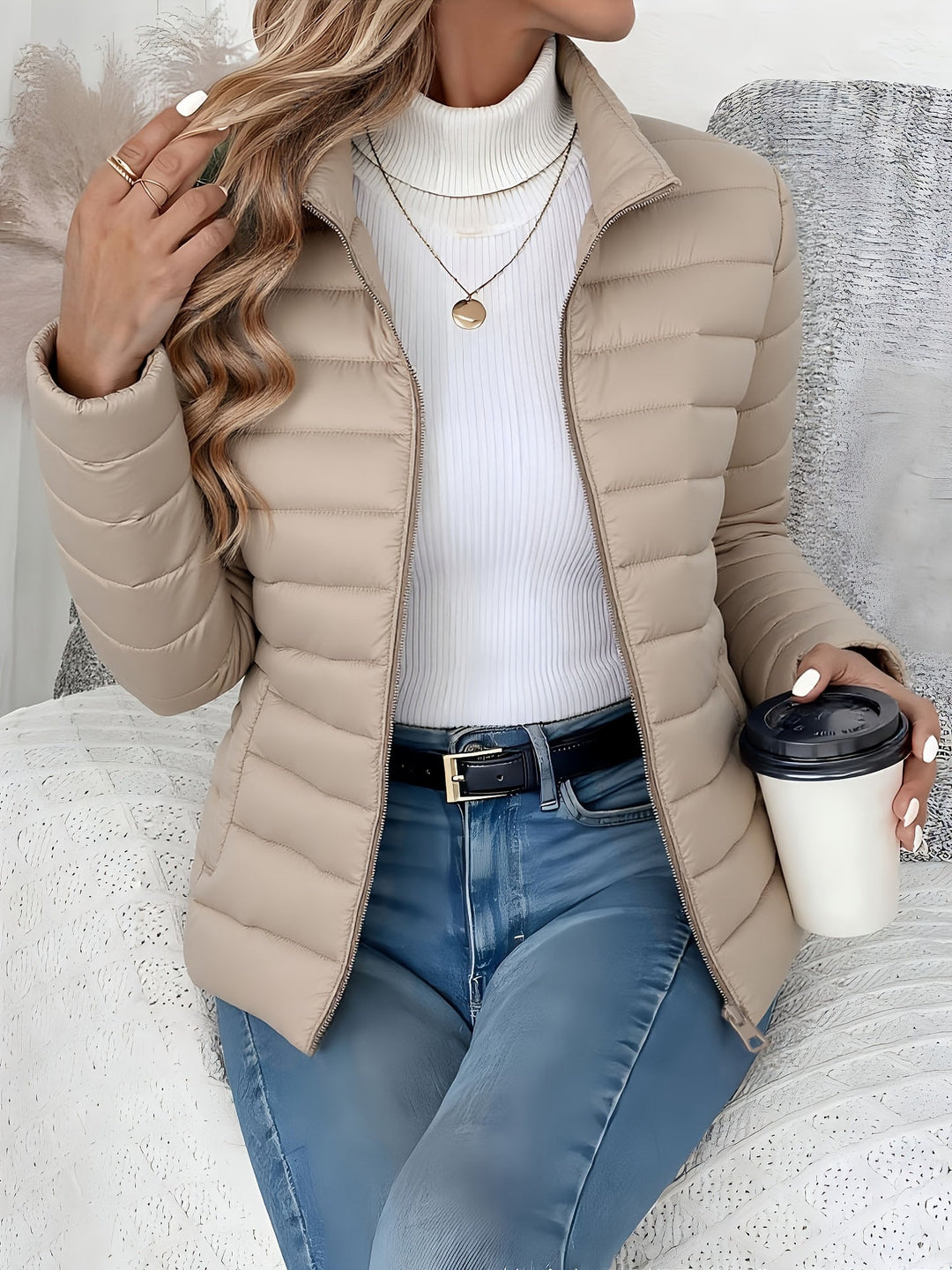 Ravina | Damen Leichter Wintermantel mit Rollkragen und langen Ärmeln