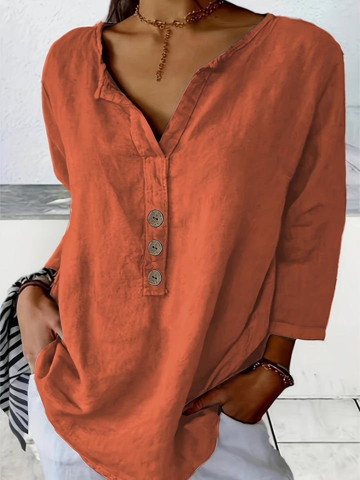 Harper | Lockere V-Ausschnitt Bluse für Damen mit Knöpfen