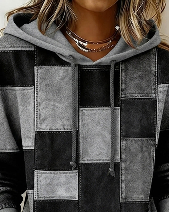Schicker Langarm-Karierten Hoodie für Damen mit Kapuze