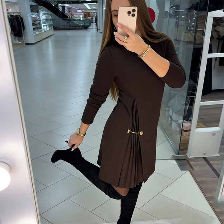 Stylisches Langarmkleid für Damen mit gefältelten Details