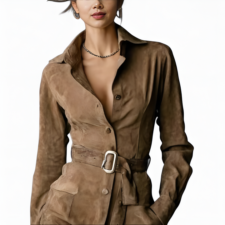 Betty Midikleid Camel für Damen mit langen Ärmeln