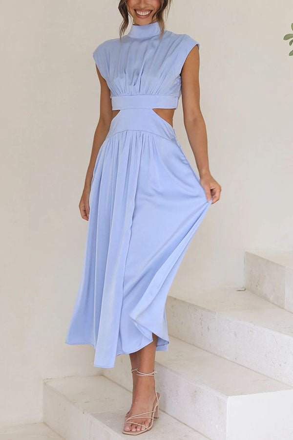 Quincy | Midi-Kleid für Damen mit Cut-Out und Taschen und Rundhalsausschnitt