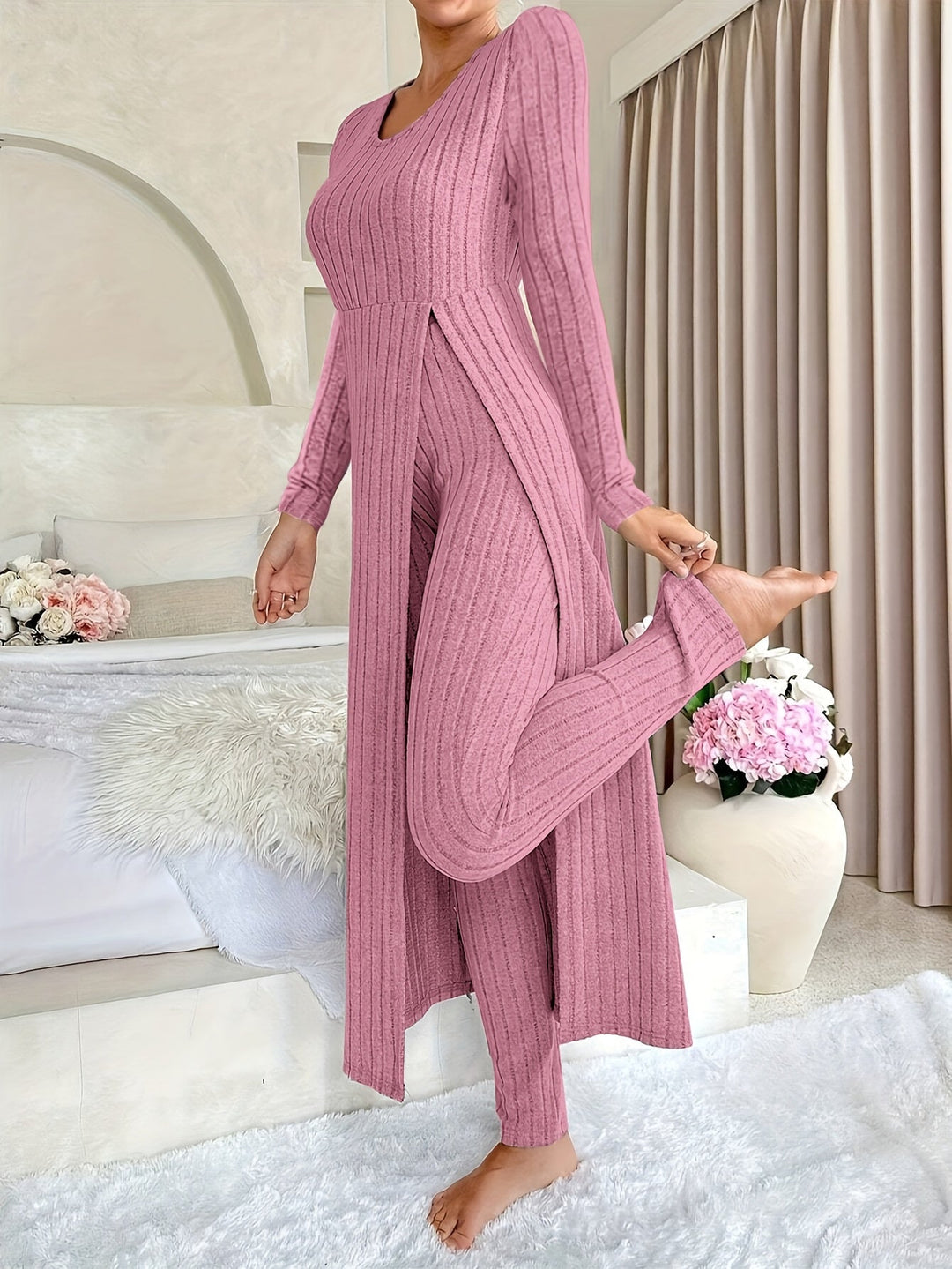 Aldea | Gemütliches Zwei-Teile Ribbed Lounge Set für Damen