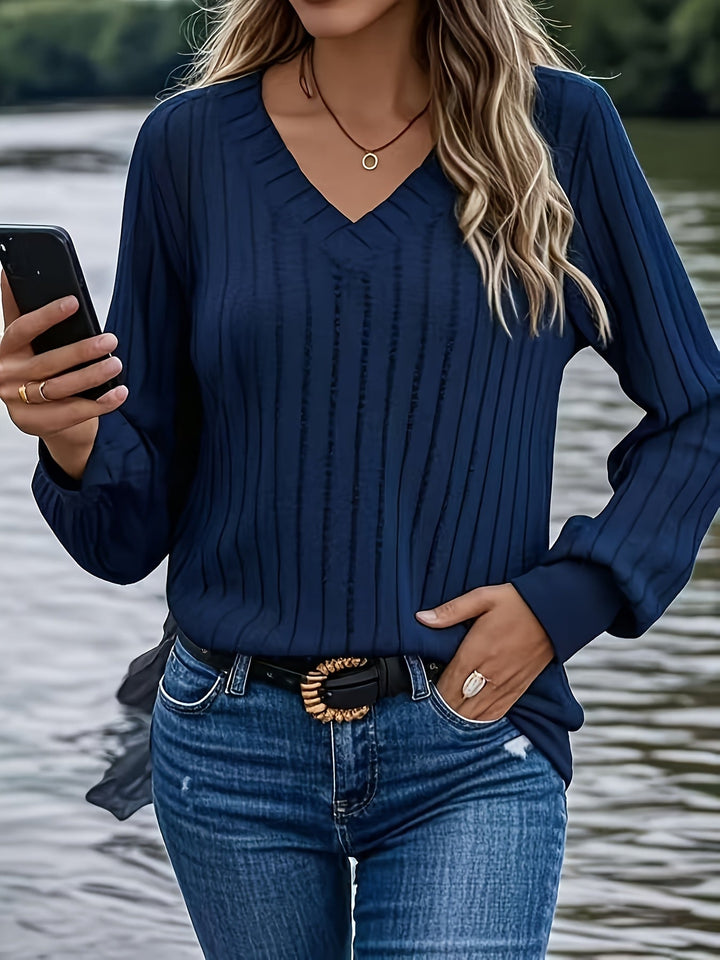 Joan | Stilvolles Ripp-V-Ausschnitt Sweatshirt für Damen