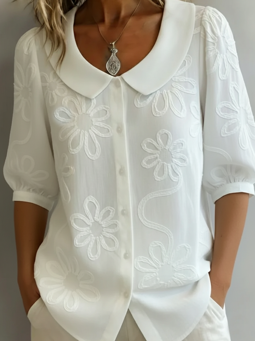 Aurélie | Leichte Bluse für Damen mit floralem Design und V-Ausschnitt
