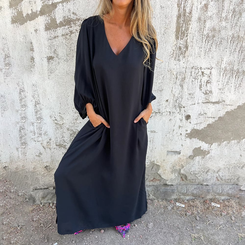 Delilah | Maxikleid für Damen mit V-Ausschnitt und 3/4-Ärmeln