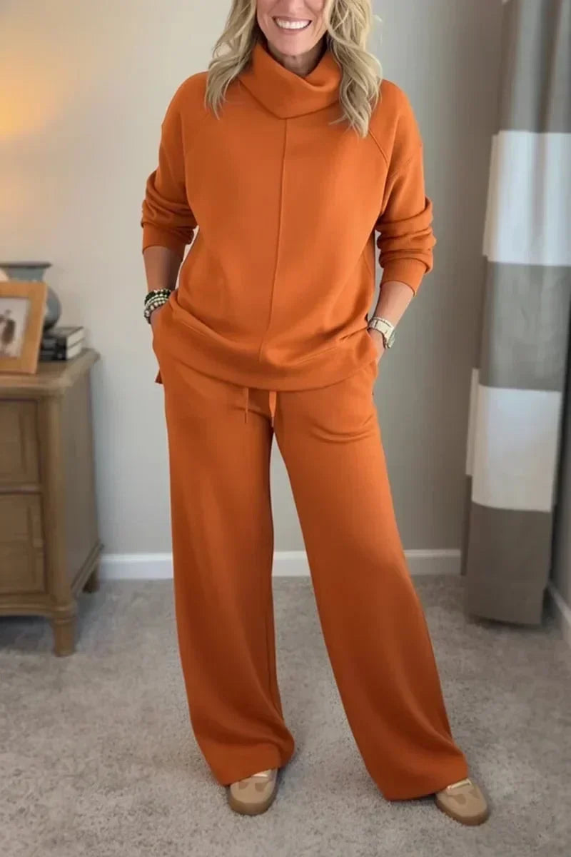 Sofia | Damen Weitbeiniger Langarm Turtleneck Zweiteiler mit Taschen