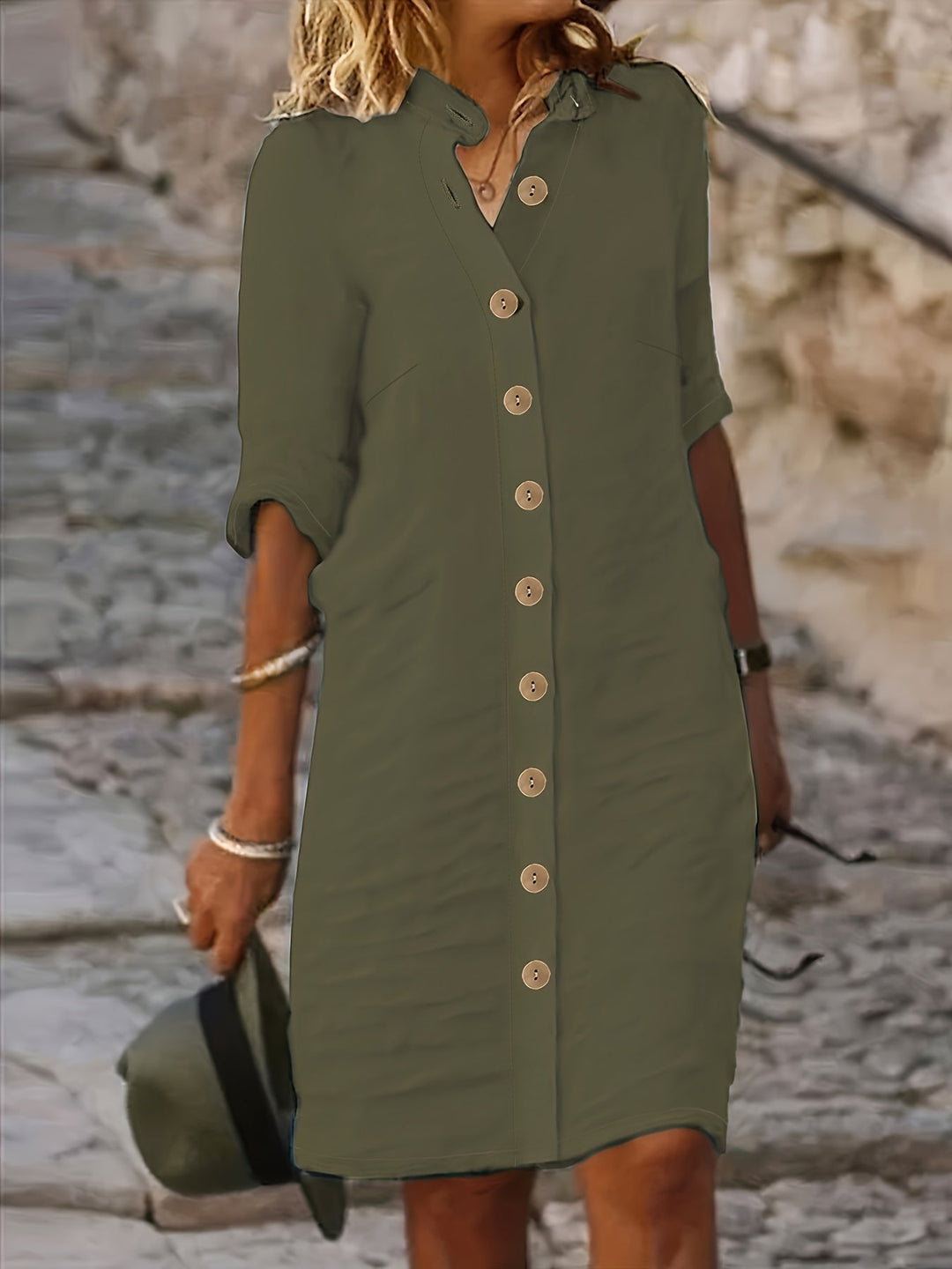 Hannah | Lässiges Minikleid für Damen mit Knopfleiste und 3/4-Ärmeln