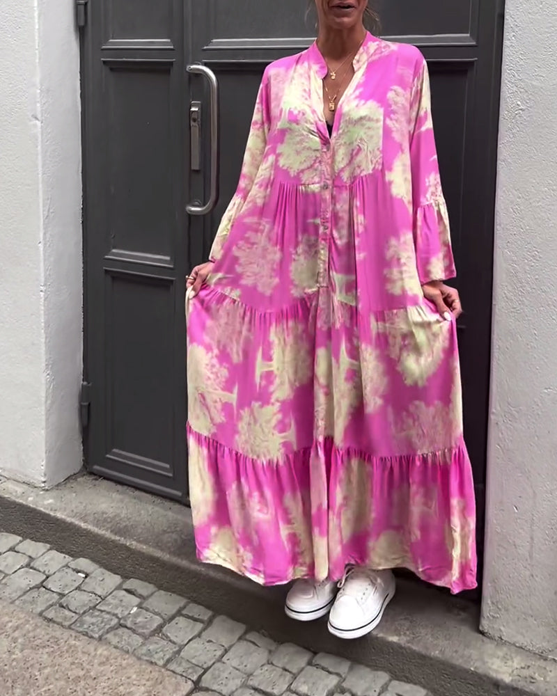 Diana | Bequemes Patchwork-Maxikleid für Damen mit V-Ausschnitt und langen Ärmeln