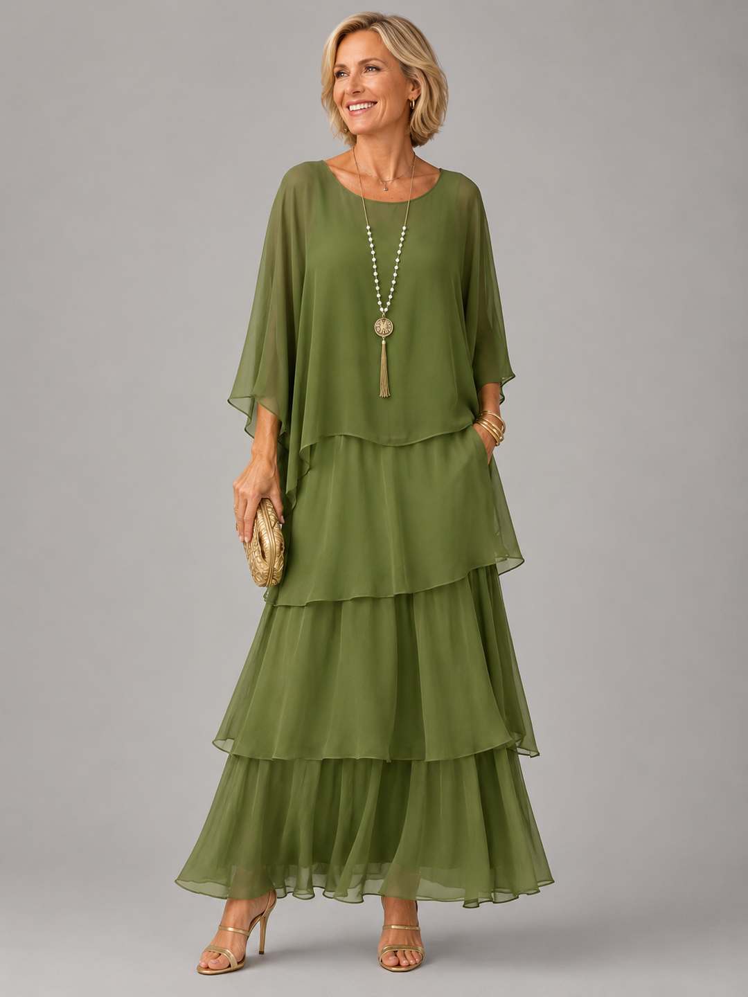 Nele | Damen Maxikleid mit Rundhalsausschnitt und Taschen