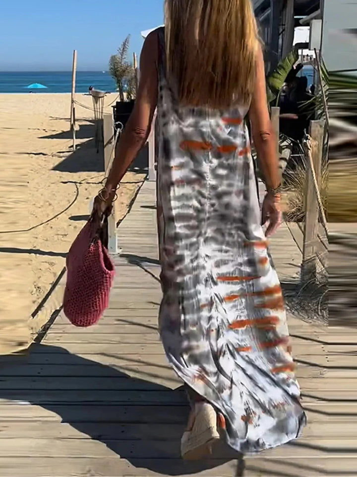 Tie-Dye V-Ausschnitt Maxi Cami Kleid für Damen mit Batik-Optik