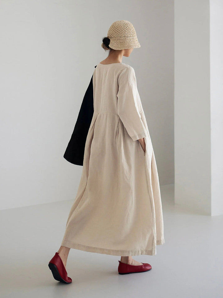 Ella | Lockeres Midikleid für Damen mit Seitentaschen und Rundhalsausschnitt