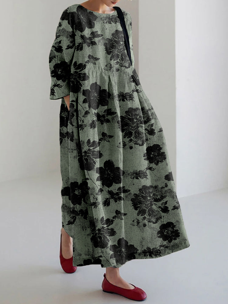 Nerisse | Botanisches Druckkleid mit Blumenmuster und Rundhalsausschnitt