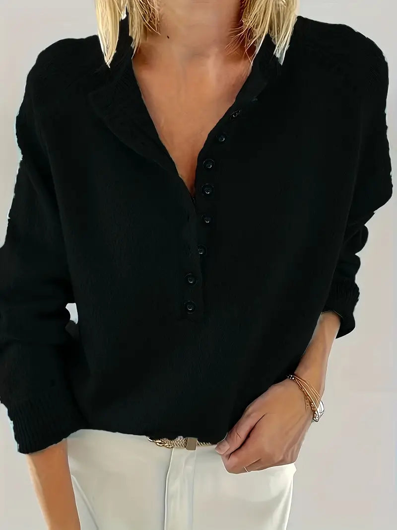 Caroline | Solider Pullover für Damen mit Halber Knopfleiste