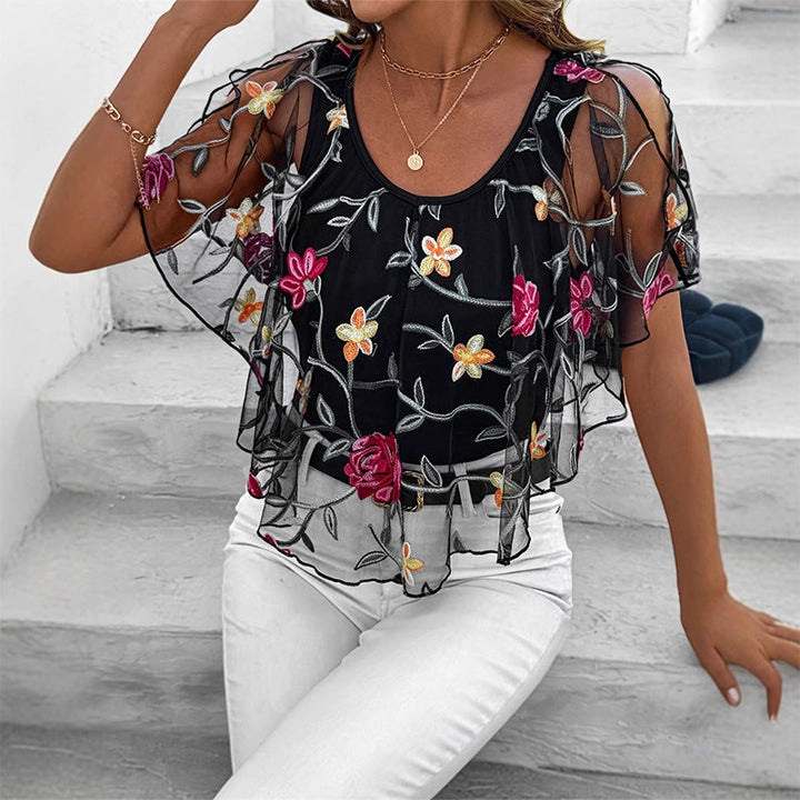 Davina | Elegantes Druck-Mesh- und oberteil für Damen mit Blumenmuster