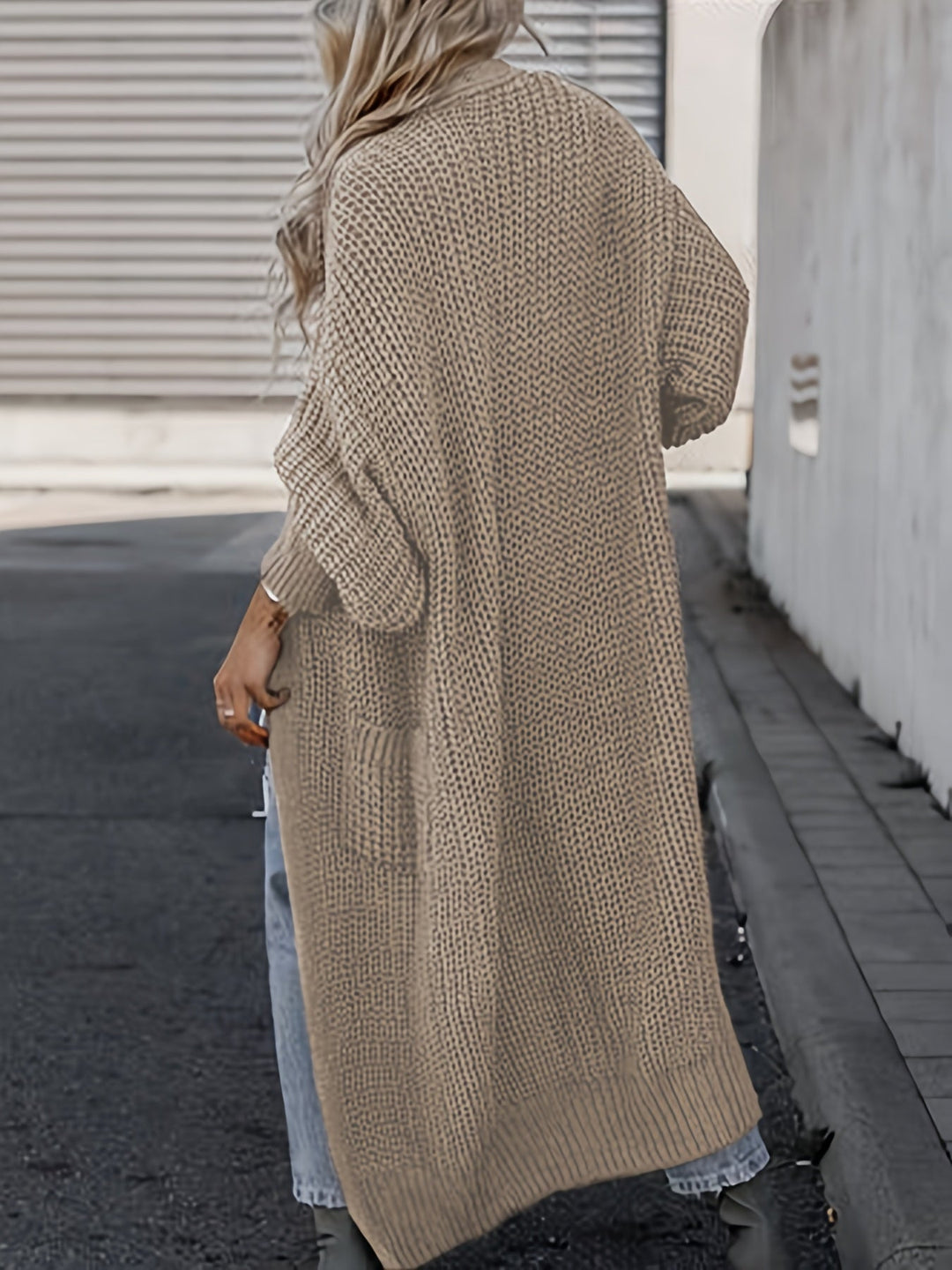 Damen-Maxi-Cardigan mit Taschen und langen Ärmeln
