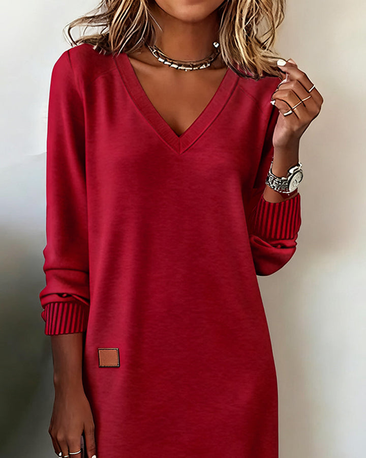 Carmen | Pulloverkleid für Damen mit V-Ausschnitt und langen Ärmeln