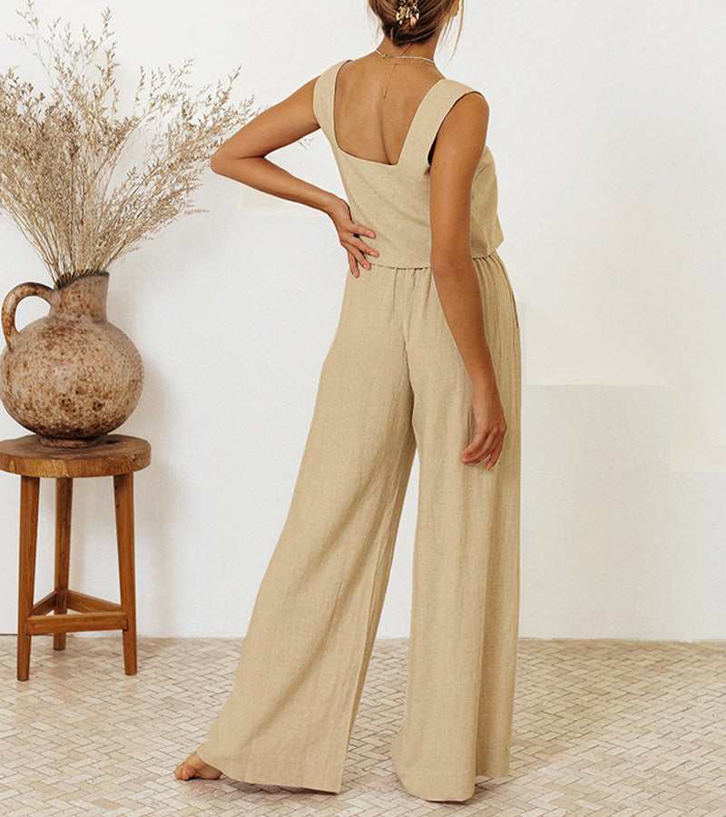 Megan | Minimalistisches Top und weite Hose Set