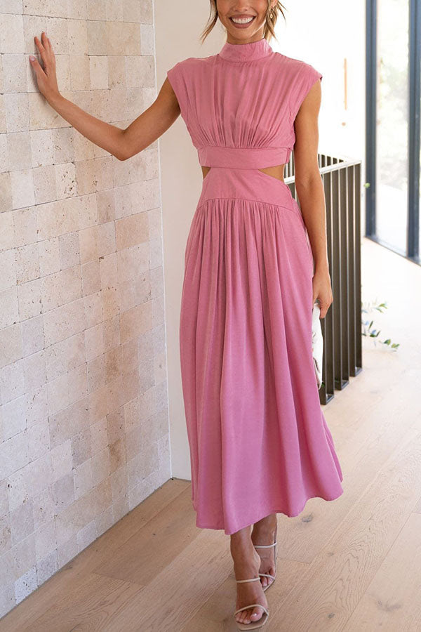 Quincy | Midi-Kleid für Damen mit Cut-Out und Taschen und Rundhalsausschnitt