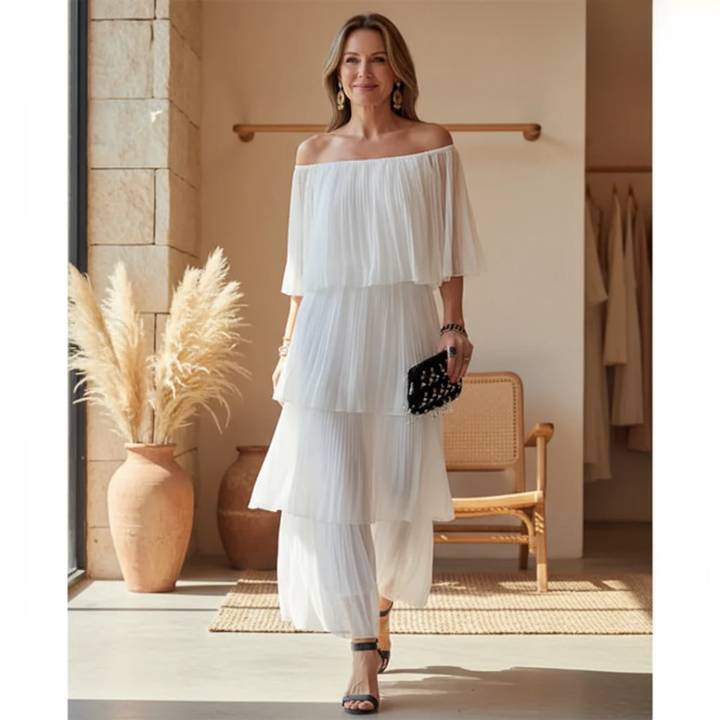Mabeline | Geschichtetes Breeze Maxikleid für Damen mit kurzen Ärmeln