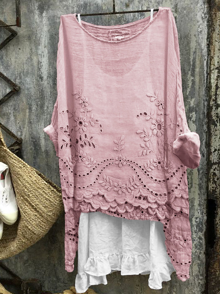 Rosmira | Bluse mit Doppel-Saum-Druck, Blumenmuster und langen Ärmeln