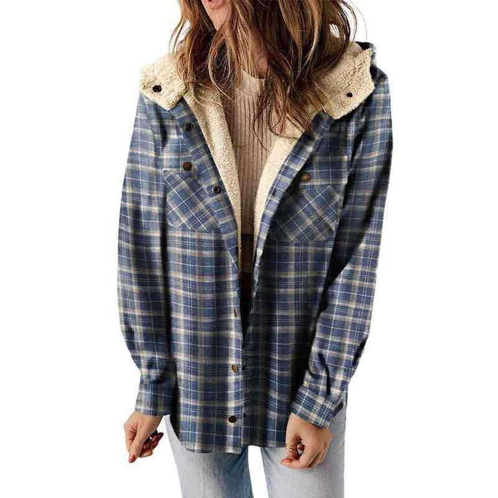 AMELIA | Damen Kapuzen-Plaid Flanelljacke für Herbst und Winter
