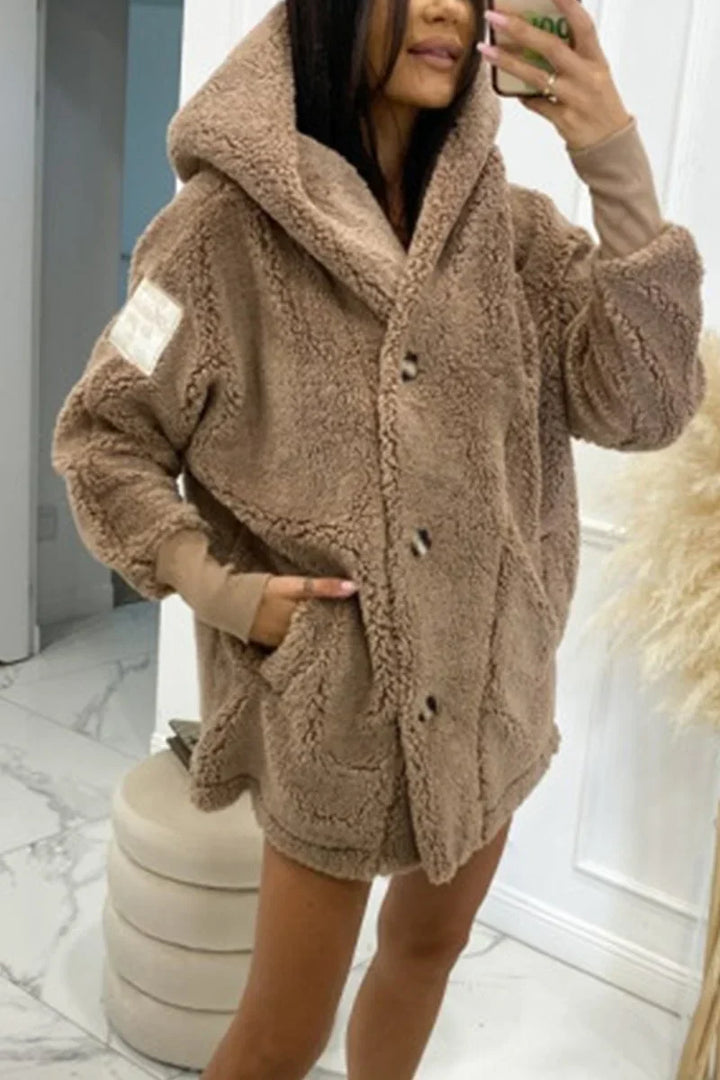 Sabrina | Damen Plüsch Kapuzenjacke mit langen Ärmeln