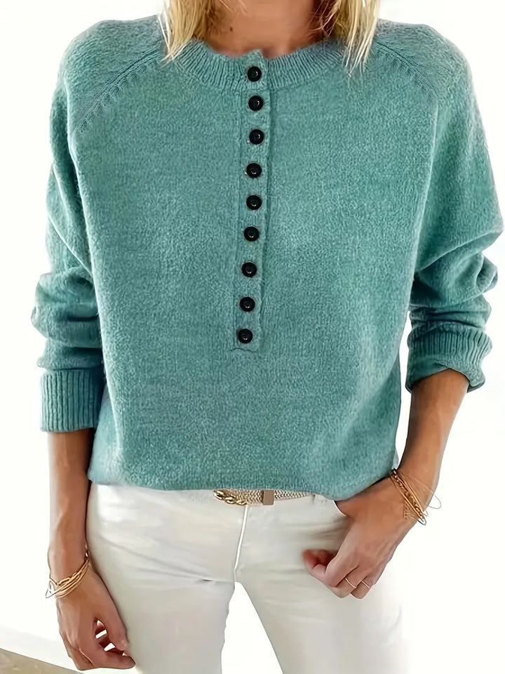Caroline | Solider Pullover für Damen mit Halber Knopfleiste