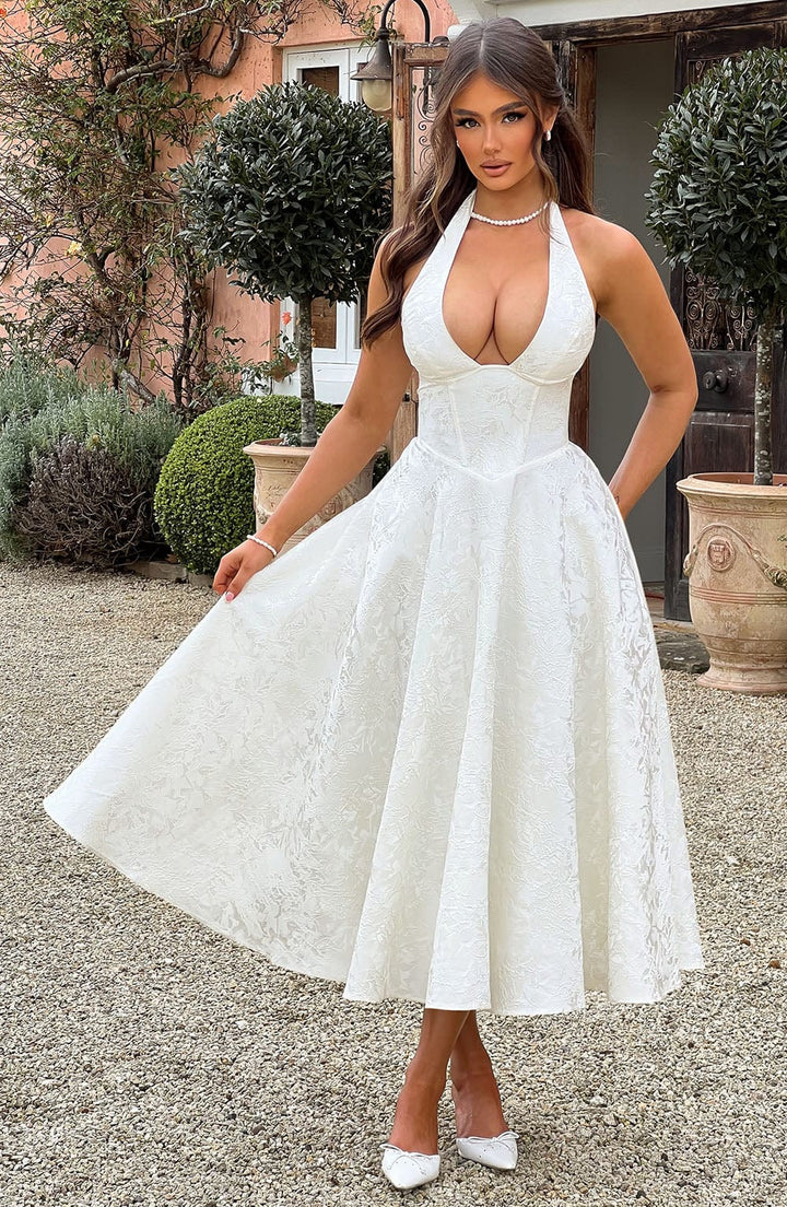 Niamh | Elegantes Besticktes Ärmelloses Midikleid für Damen mit Tiefem V-Ausschnitt