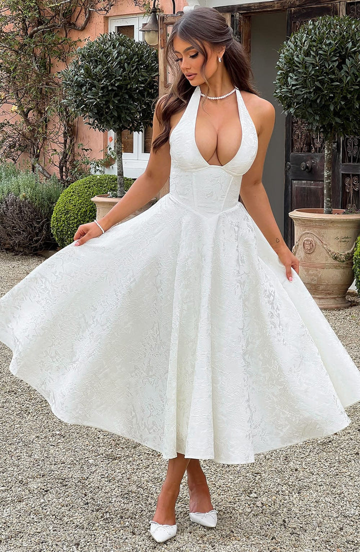 Niamh | Elegantes Besticktes Ärmelloses Midikleid für Damen mit Tiefem V-Ausschnitt