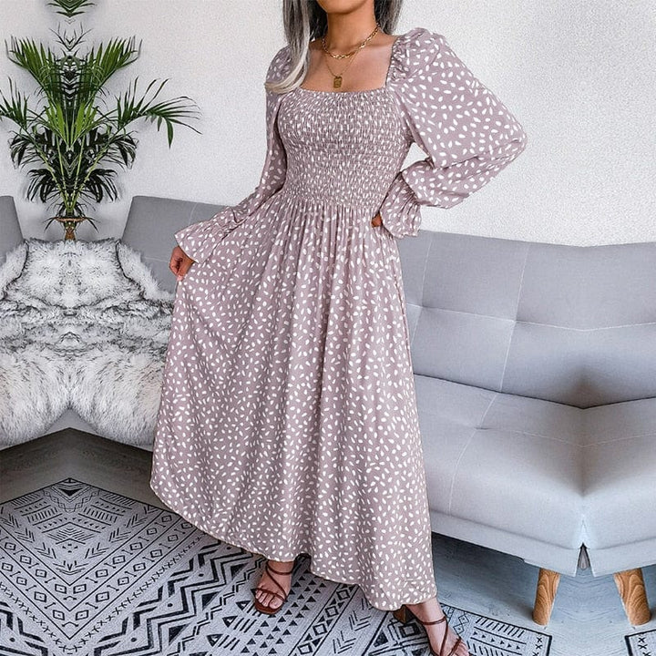 Lotte Elegante Beige Langarm Maxi Kleid