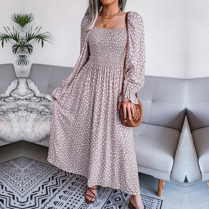 Lotte Elegante Beige Langarm Maxi Kleid