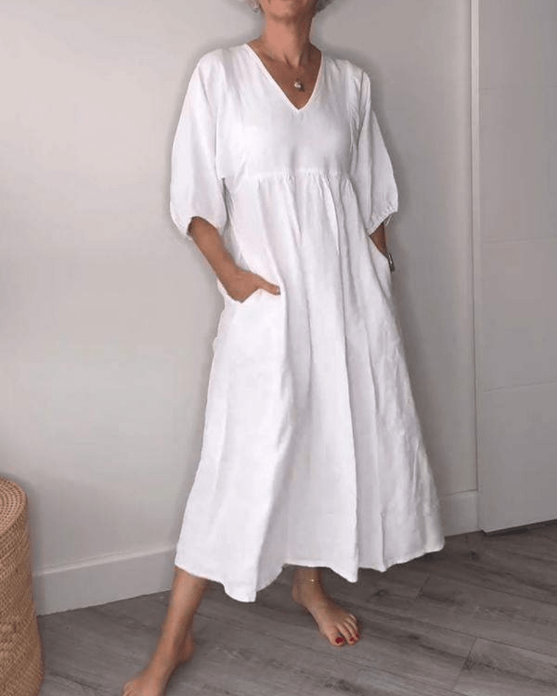 Corvalyn | Elegantes Fließendes Maxikleid für Damen mit V-Ausschnitt