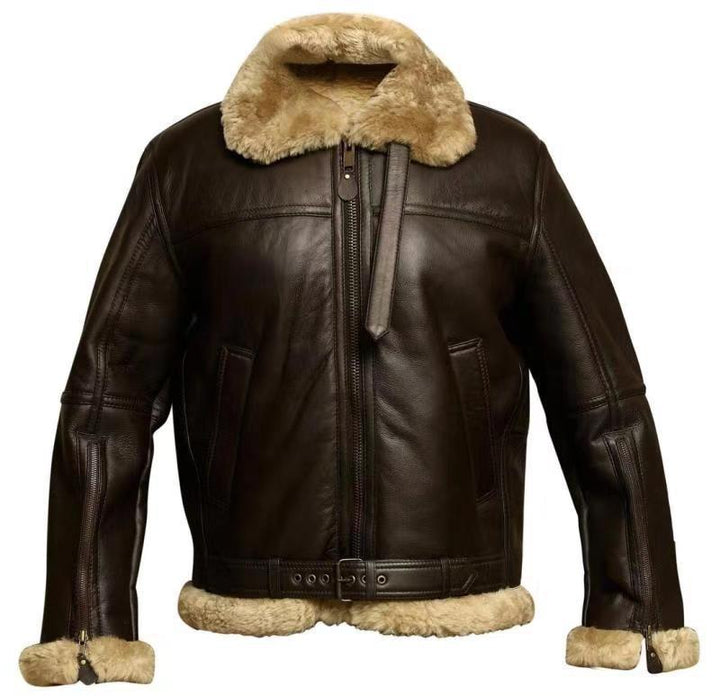 Enzo | Lammfell-Jacke für Herren mit Rundhalsausschnitt und langen Ärmeln