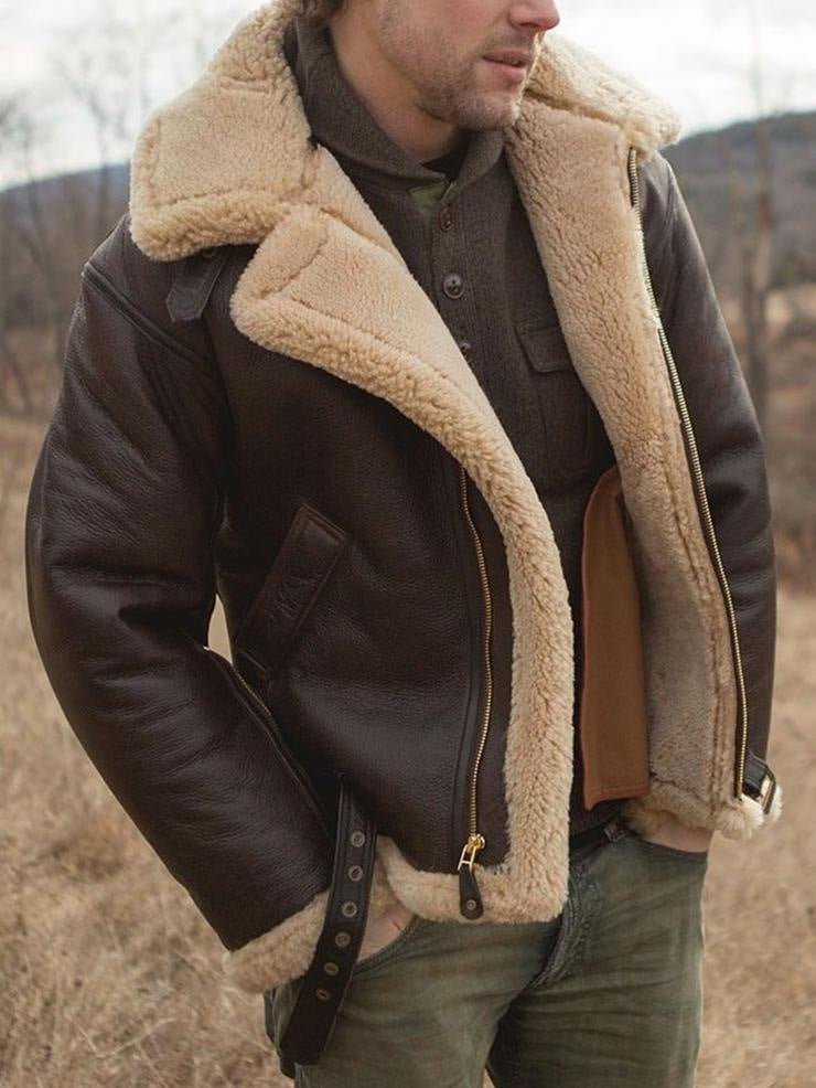 Enzo | Lammfell-Jacke für Herren mit Rundhalsausschnitt und langen Ärmeln