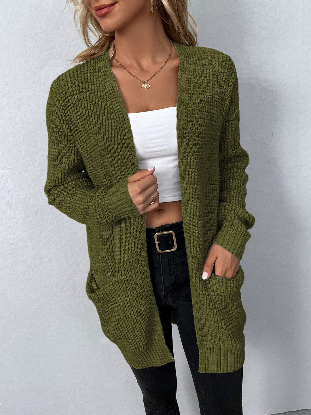Esmae | Lange Strickjacke für Damen mit V-Ausschnitt und langen Ärmeln