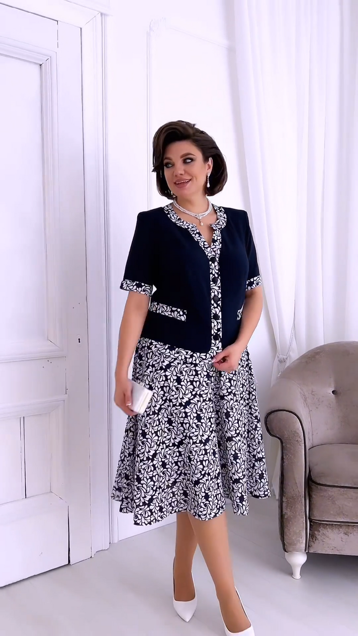 Selma | Trendy Elegantes Midikleid für Damen mit Blumenmuster und V-Ausschnitt