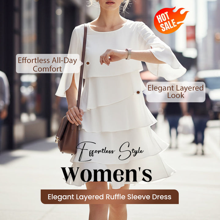 Chic Schichtkleid für Damen mit Puffärmeln und Rundhalsausschnitt
