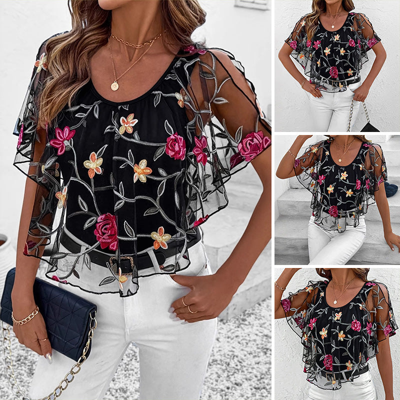 Davina | Elegantes Druck-Mesh- und oberteil für Damen mit Blumenmuster