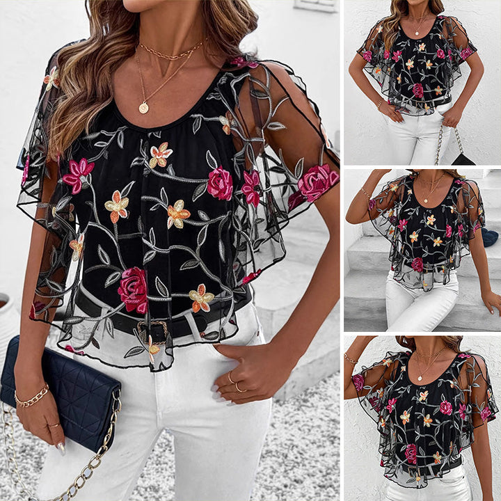 Davina | Elegantes Druck-Mesh- und oberteil für Damen mit Blumenmuster