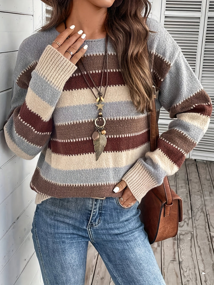 Leni | Damen Pullover mit Rundhalsausschnitt, gestreift