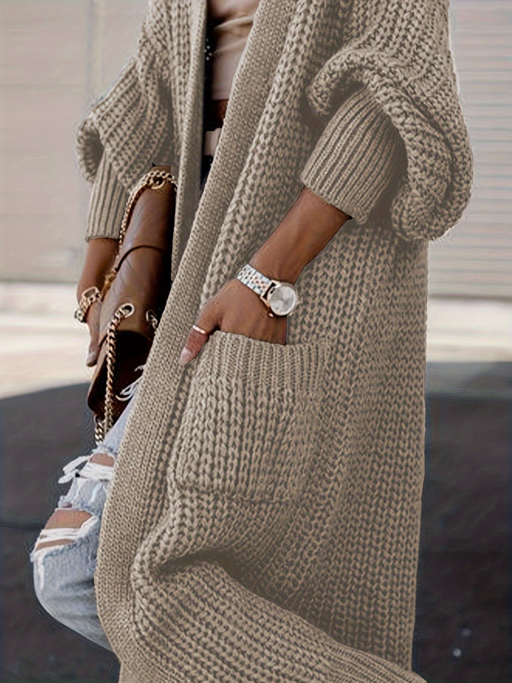 Damen-Maxi-Cardigan mit Taschen und langen Ärmeln