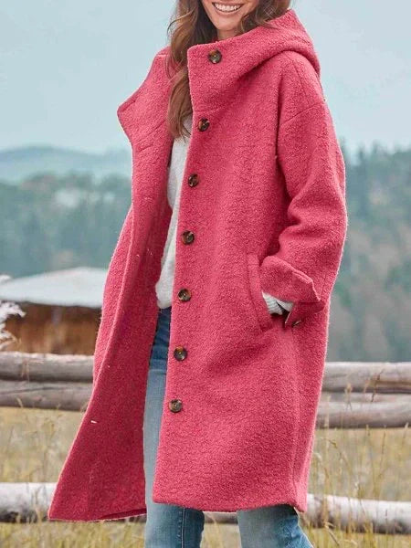 Melina | Damen Mantel Langarm Casual Plüsch Jacke mit Kapuze