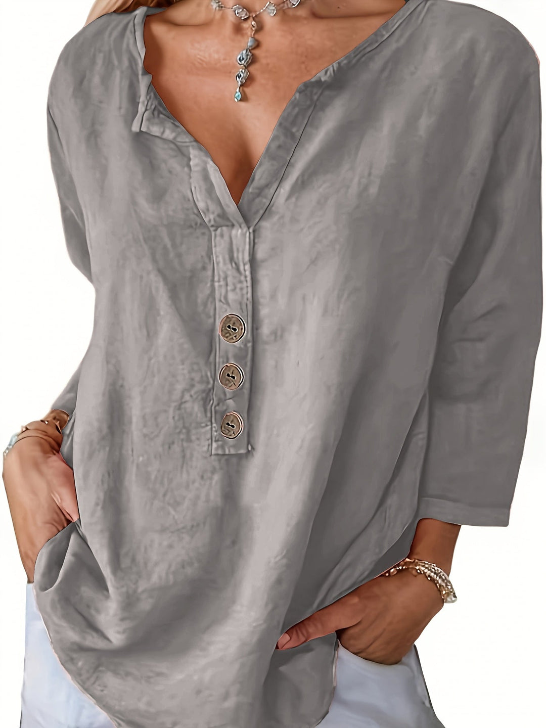 Harper | Lockere V-Ausschnitt Bluse für Damen mit Knöpfen