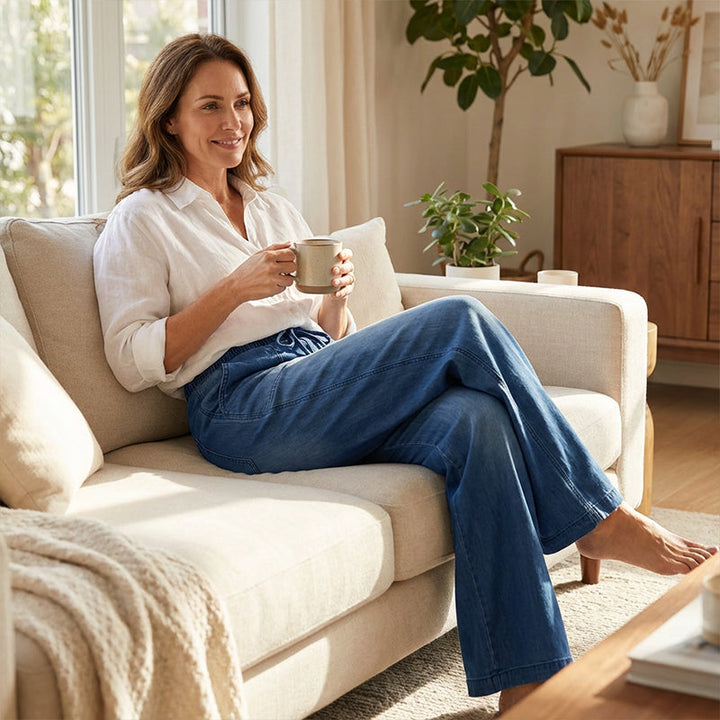 Verstellbare Kordelzug Taille Weite Bein Jeans für Damen