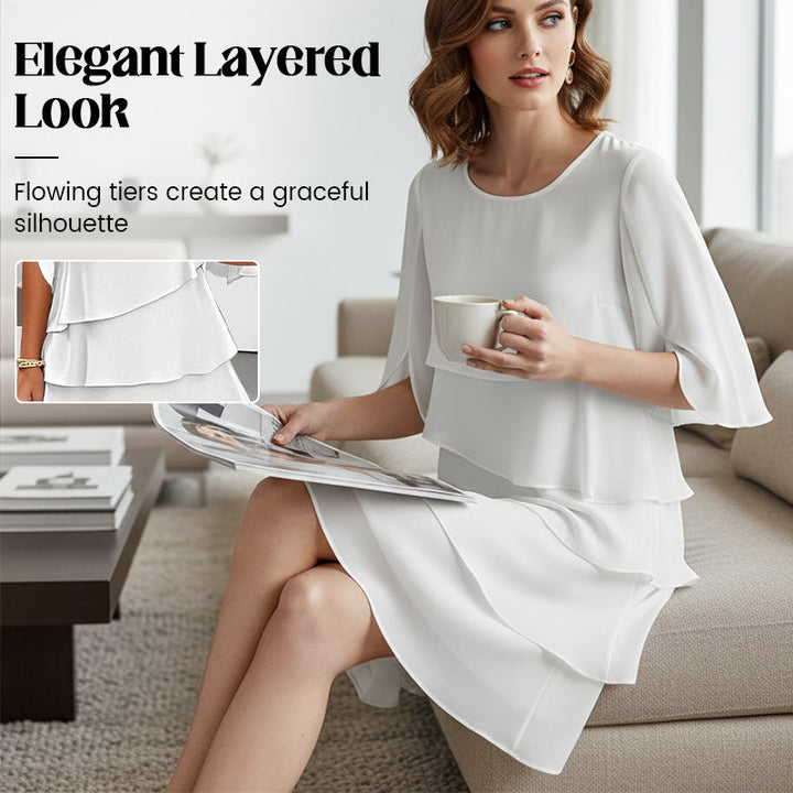 Chic Schichtkleid für Damen mit Puffärmeln und Rundhalsausschnitt