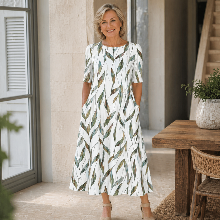 Shiella | Müheloses Blumenkleid Midi für Damen mit Rundhalsausschnitt